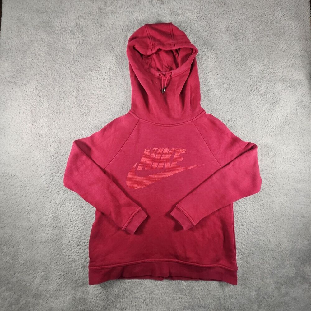 Nike Rally Pullover Womens M Red‎ Graphic Hooded Athletic Sports Gym Athleisure